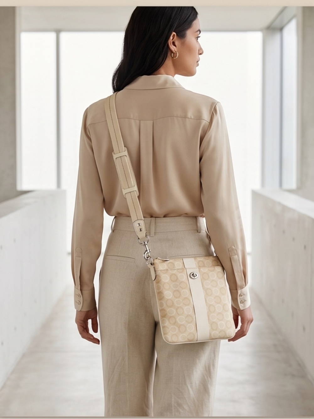 Coach Neutral Signature Crossbody with Cream Center Stripe